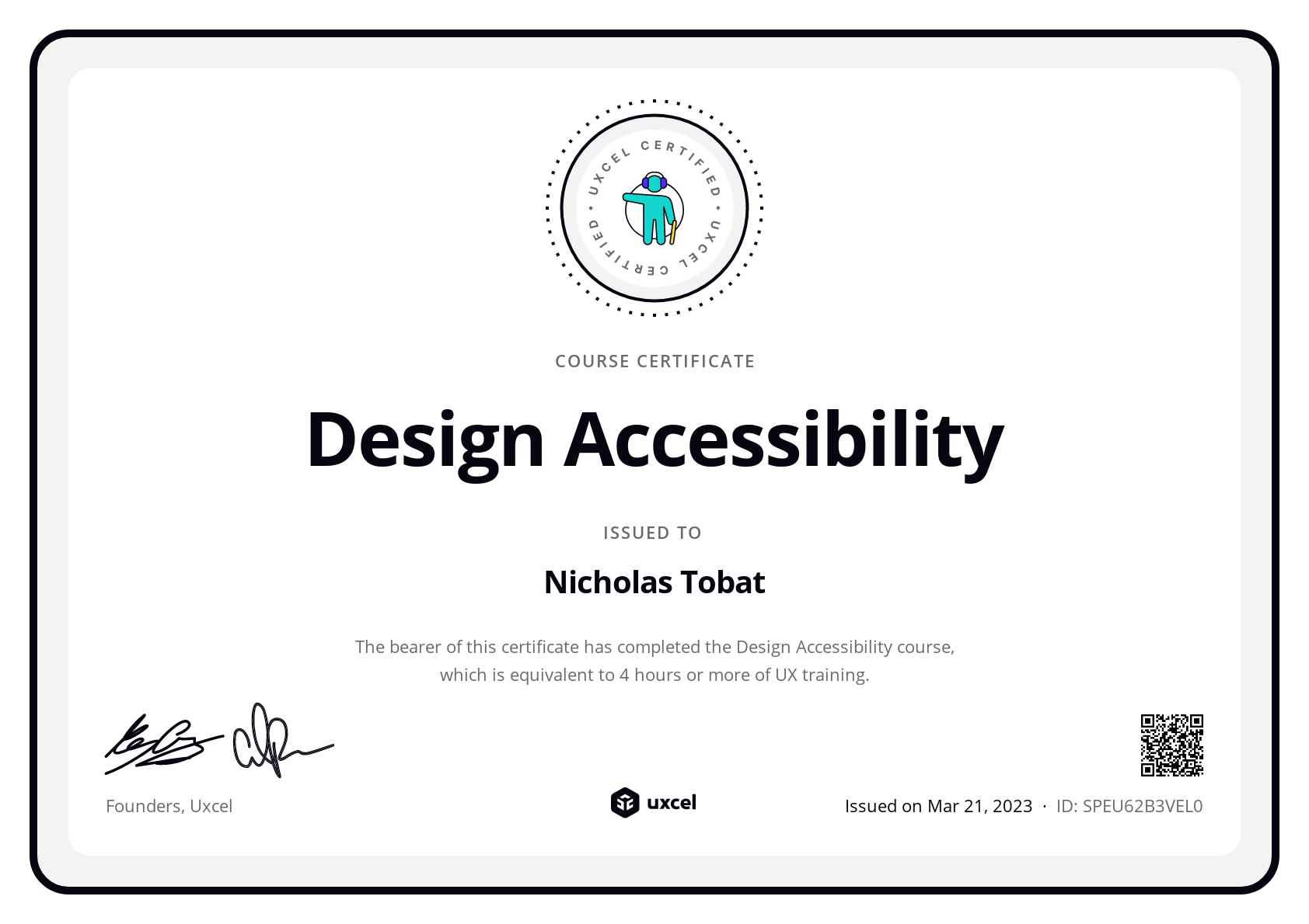 Nicholas Tobat's certificate